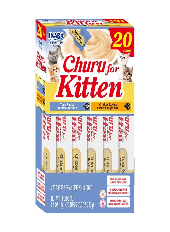 INABA Churu for Kittens, Lickable, Squeezable Creamy Purée Cat Treat with Green Tea Extract & Taurine, 0.5oz. Each Tube, 20 Tubes, Tuna & Chicken Variety - Image 1